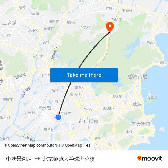 中澳景湖居 to 北京师范大学珠海分校 map