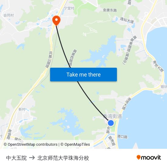 中大五院 to 北京师范大学珠海分校 map