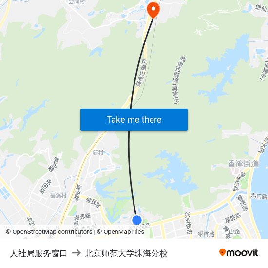 人社局服务窗口 to 北京师范大学珠海分校 map