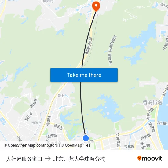 人社局服务窗口 to 北京师范大学珠海分校 map