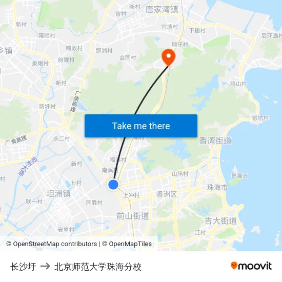 长沙圩 to 北京师范大学珠海分校 map