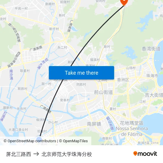 屏北三路西 to 北京师范大学珠海分校 map