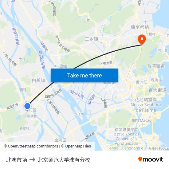 北澳市场 to 北京师范大学珠海分校 map