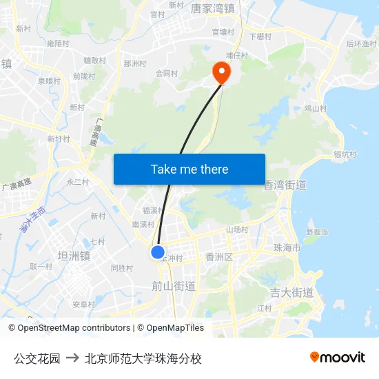 公交花园 to 北京师范大学珠海分校 map