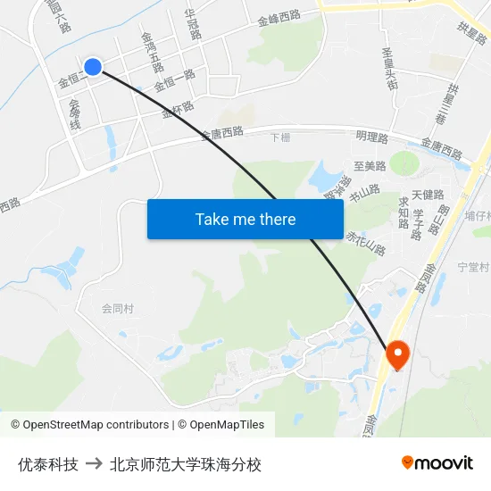 优泰科技 to 北京师范大学珠海分校 map