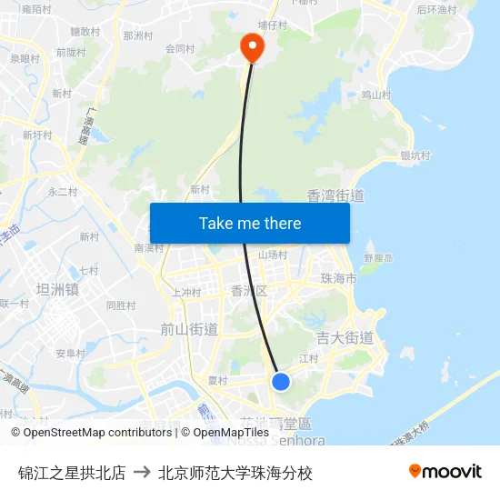 锦江之星拱北店 to 北京师范大学珠海分校 map