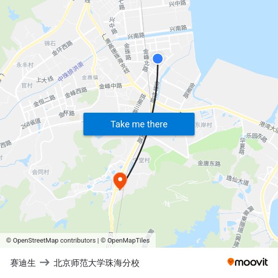 赛迪生 to 北京师范大学珠海分校 map