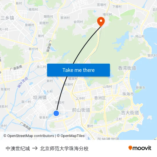 中澳世纪城 to 北京师范大学珠海分校 map