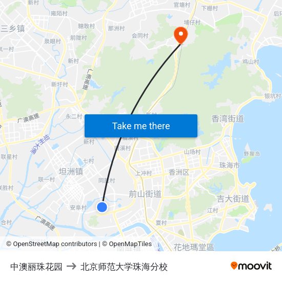 中澳丽珠花园 to 北京师范大学珠海分校 map
