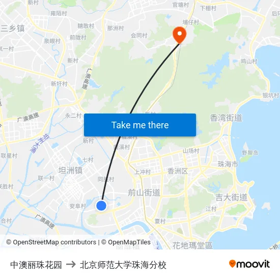 中澳丽珠花园 to 北京师范大学珠海分校 map