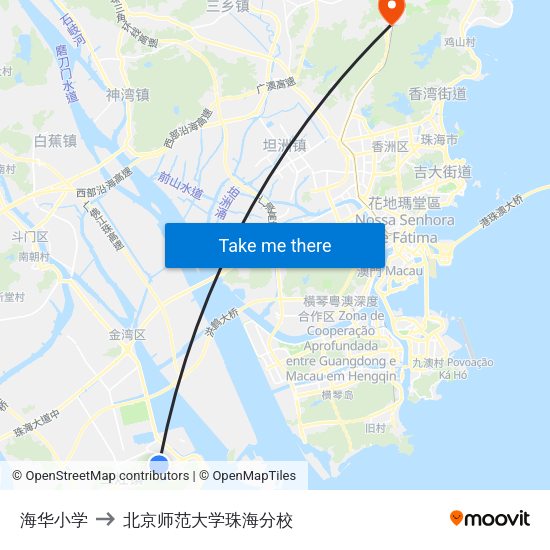 海华小学 to 北京师范大学珠海分校 map
