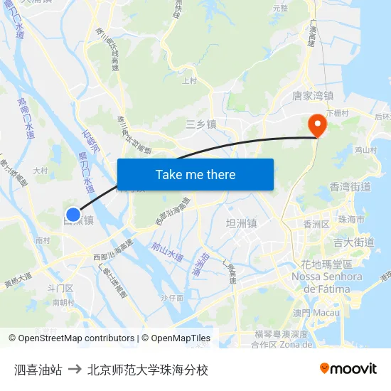 泗喜油站 to 北京师范大学珠海分校 map