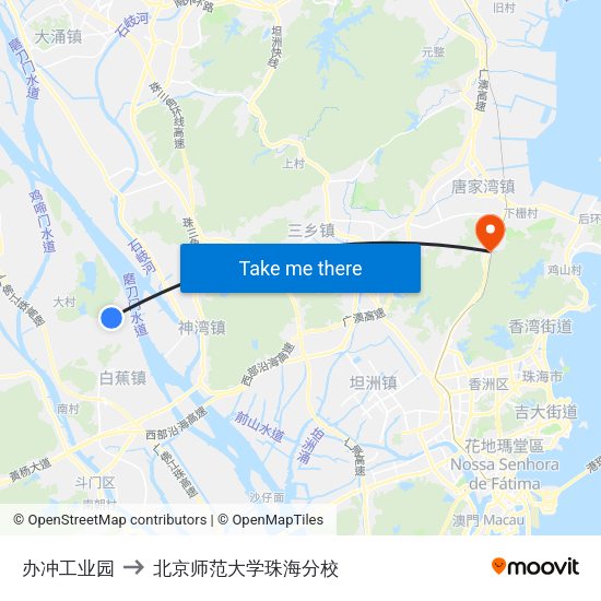 办冲工业园 to 北京师范大学珠海分校 map