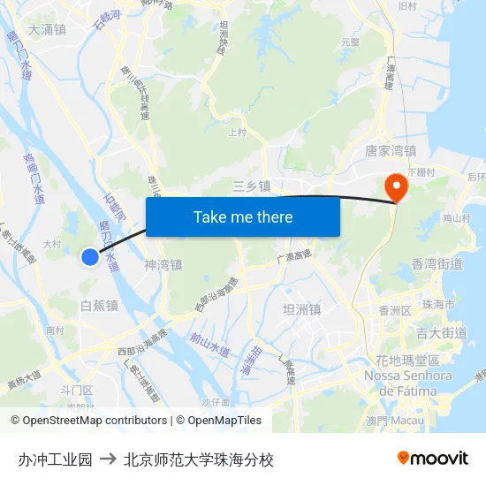 办冲工业园 to 北京师范大学珠海分校 map