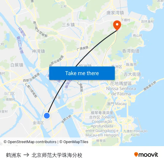 鹤洲东 to 北京师范大学珠海分校 map