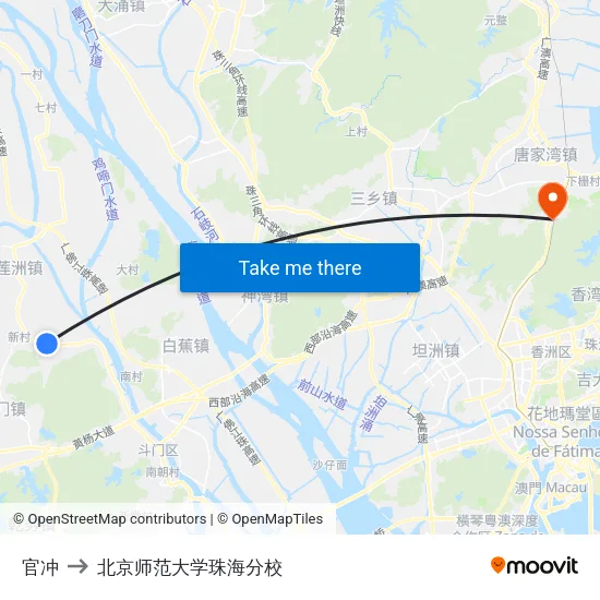 官冲 to 北京师范大学珠海分校 map