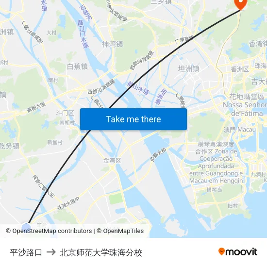 平沙路口 to 北京师范大学珠海分校 map