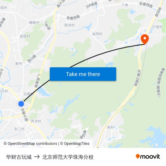 华财古玩城 to 北京师范大学珠海分校 map