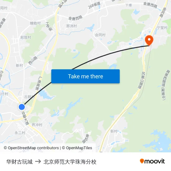 华财古玩城 to 北京师范大学珠海分校 map