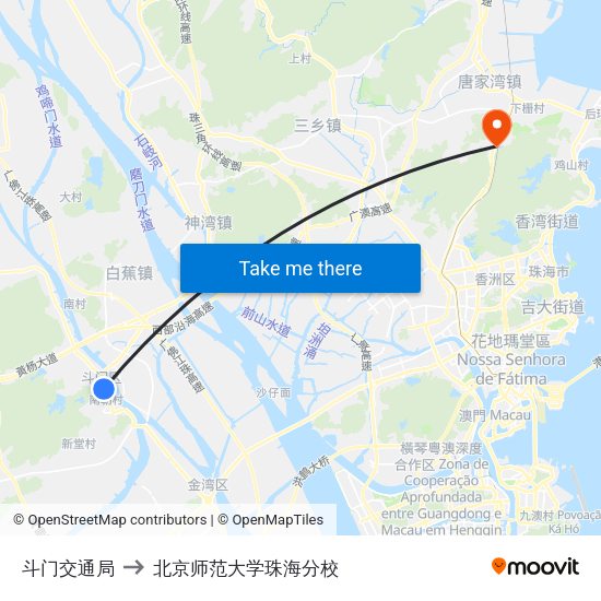 斗门交通局 to 北京师范大学珠海分校 map