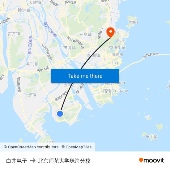 白井电子 to 北京师范大学珠海分校 map