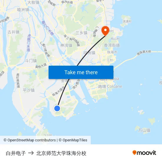 白井电子 to 北京师范大学珠海分校 map