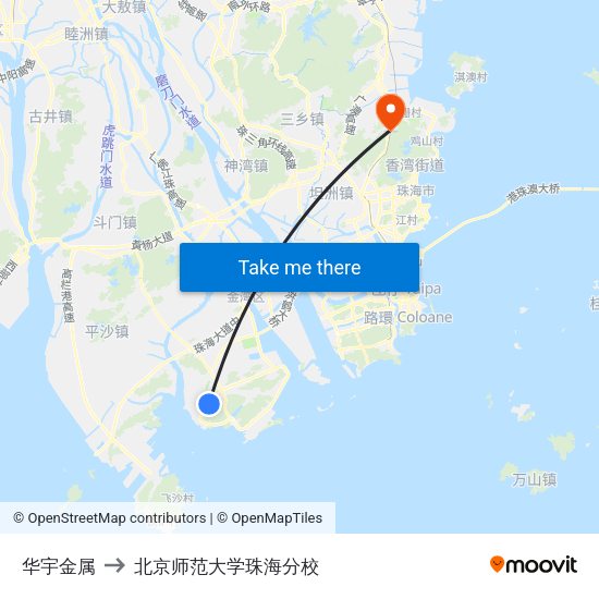 华宇金属 to 北京师范大学珠海分校 map