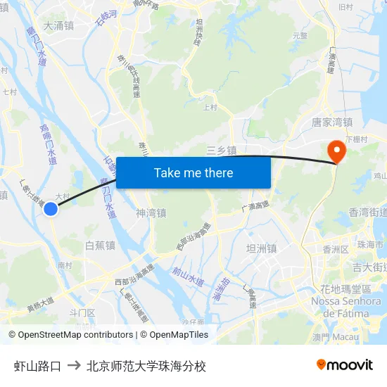 虾山路口 to 北京师范大学珠海分校 map