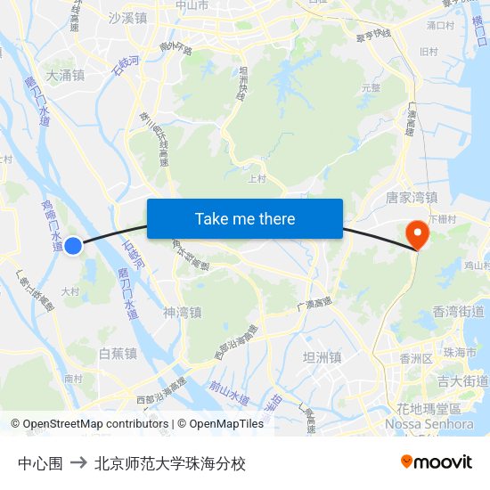 中心围 to 北京师范大学珠海分校 map