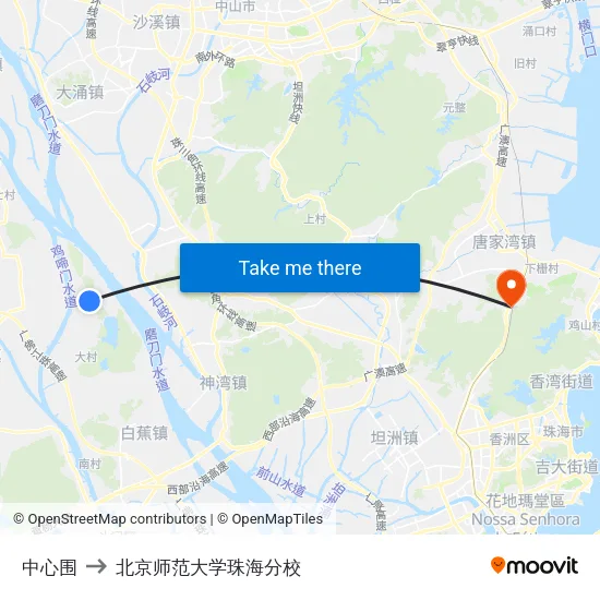 中心围 to 北京师范大学珠海分校 map