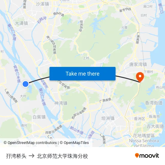 孖湾桥头 to 北京师范大学珠海分校 map