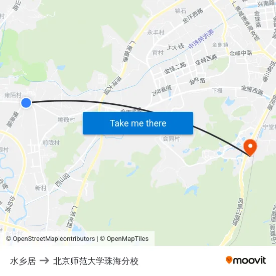 水乡居 to 北京师范大学珠海分校 map