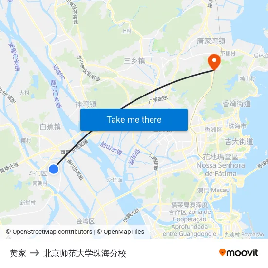 黄家 to 北京师范大学珠海分校 map