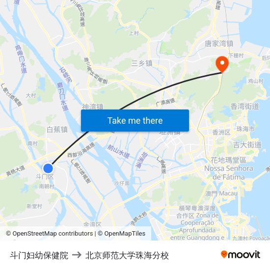 斗门妇幼保健院 to 北京师范大学珠海分校 map