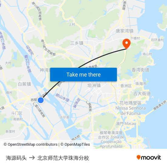 海源码头 to 北京师范大学珠海分校 map