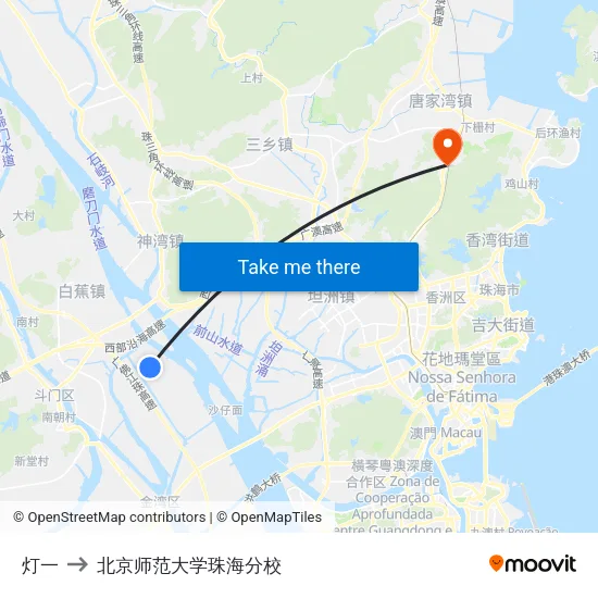 灯一 to 北京师范大学珠海分校 map