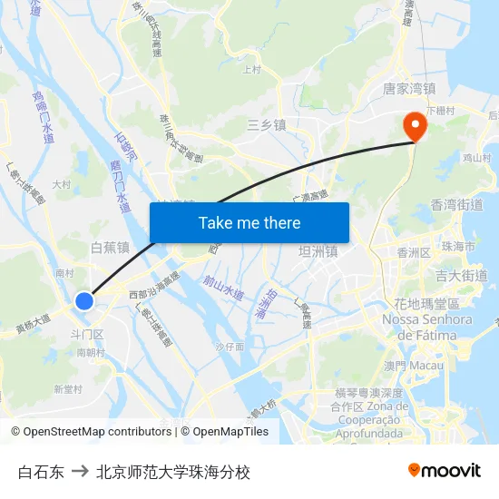 白石东 to 北京师范大学珠海分校 map