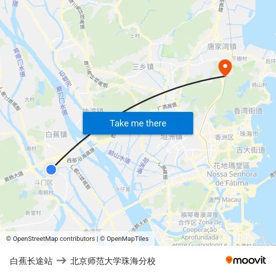 白蕉长途站 to 北京师范大学珠海分校 map