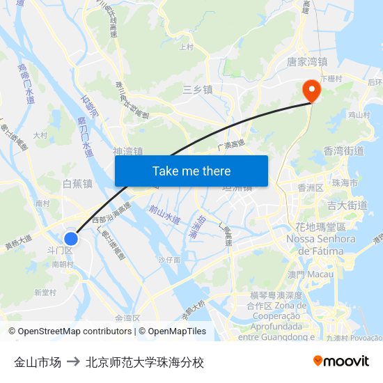 金山市场 to 北京师范大学珠海分校 map