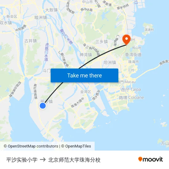 平沙实验小学 to 北京师范大学珠海分校 map