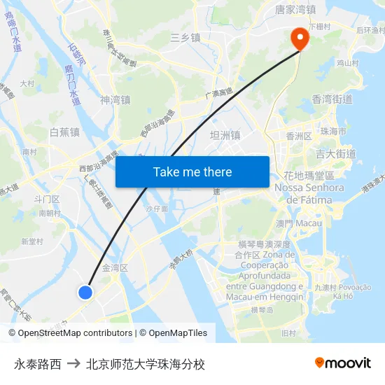 永泰路西 to 北京师范大学珠海分校 map
