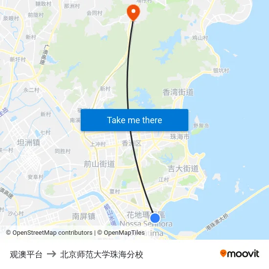 观澳平台 to 北京师范大学珠海分校 map