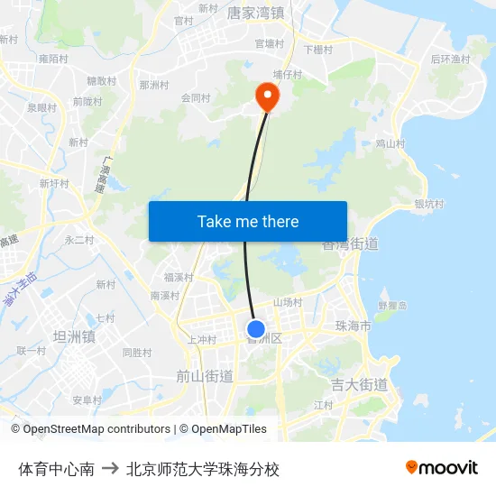 体育中心南 to 北京师范大学珠海分校 map