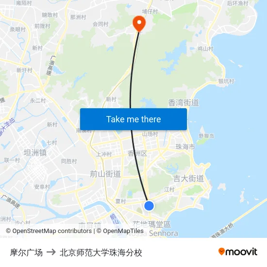 摩尔广场 to 北京师范大学珠海分校 map