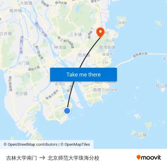 吉林大学南门 to 北京师范大学珠海分校 map