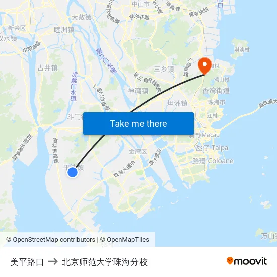 美平路口 to 北京师范大学珠海分校 map