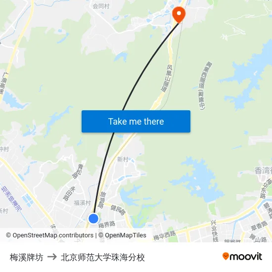 梅溪牌坊 to 北京师范大学珠海分校 map