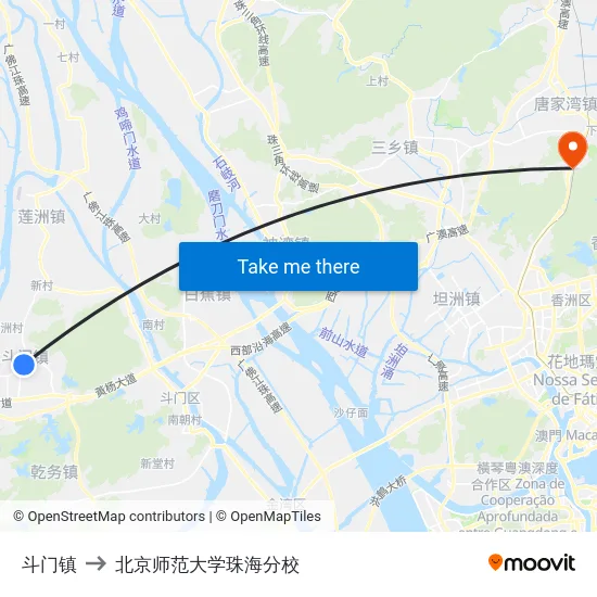 斗门镇 to 北京师范大学珠海分校 map