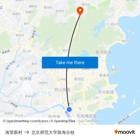 海荣新村 to 北京师范大学珠海分校 map