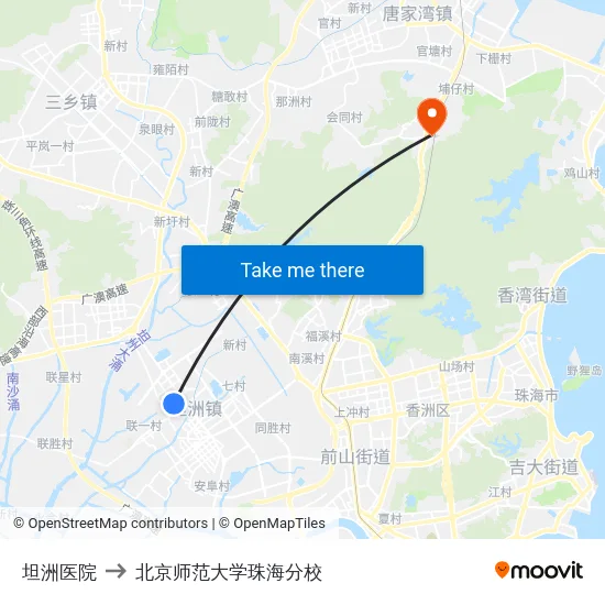 坦洲医院 to 北京师范大学珠海分校 map